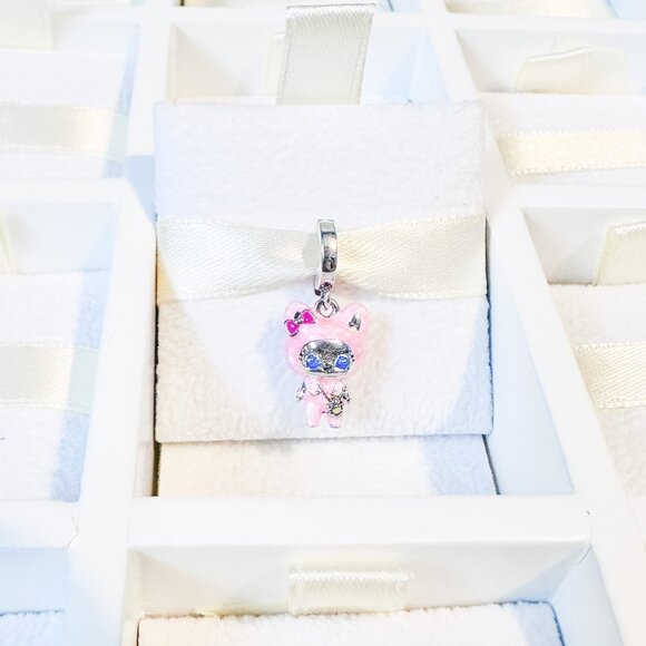 925 Sterling Silver Cat In Pink Costume Dangle Charm Fits Pandora Charm Bracelet - Picture 1 of 8